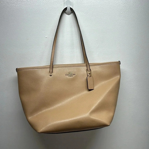 Coach Jetset Large Tote Bag Shoulder Purse Crossgrain Leather Peachy Beige Tan - Picture 1 of 12